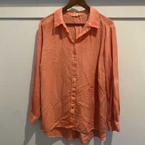 Jane + Delancey‎ Top Women 1X Orange Watercolor Roll Tab Boho Fall Colors